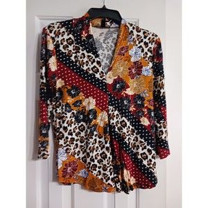 Women's Cable & Gauge  3/4 Sleeve Leopard Floral Top Size Petite S Blouse